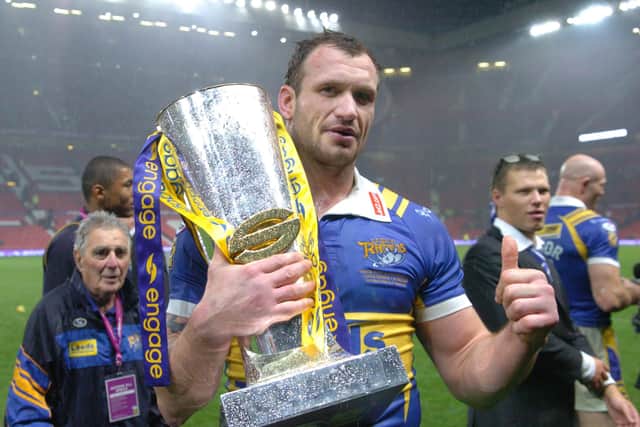 Jamie Peacock with the Super League Grand Final trophy in 2008. Picture: Steve Riding.