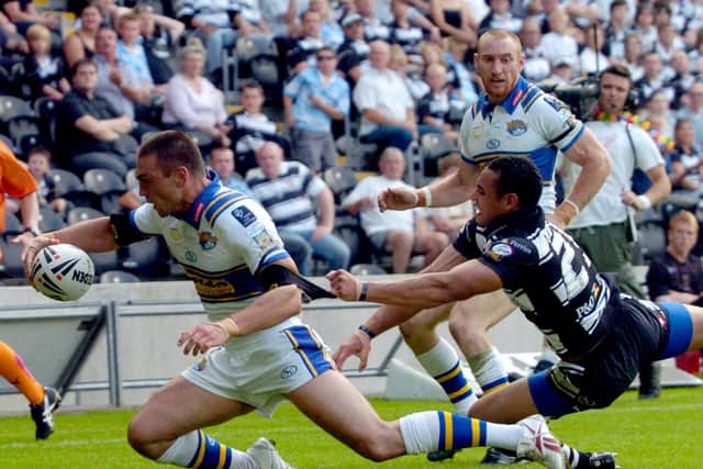 Kevin Sinfield's converted try put Leeds 30-6 up. Picture by  James Hardisty.
