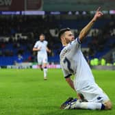 JOB DONE: Mirco Antenucci celebrates his late strike en route to Leeds United's historic 2-0 win at Cardiff City in March 2016. Photo by Harry Trump/Getty Images.