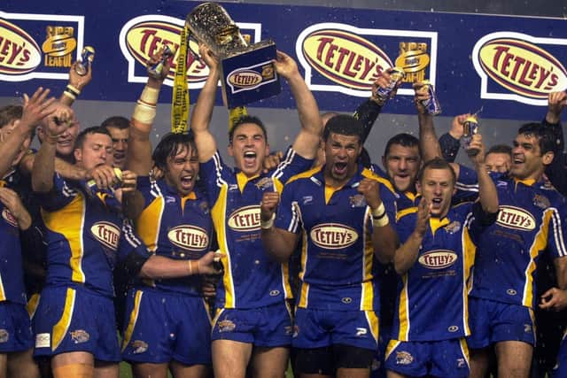 Leeds Rhinos celebrating winning the 2004 Grand Final. Picture: Tony Johnson.