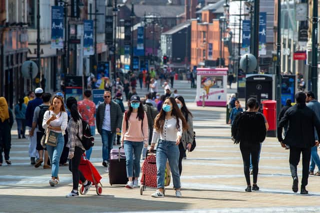 Shoppers on Briggate as shops reopened on Monday, June 15. Photo: Bruce Rollinson