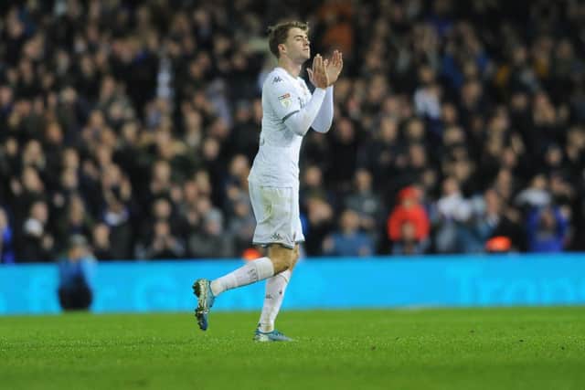 APPRECIATIVE: Patrick Bamford, pictured applauding Leeds United's fans in November's win against Middlesbrough. Photo by Simon Hulme.
