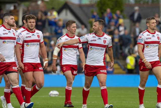 Ex-Leeds Rhinos players in Hull KR colours: Mitch Garbutt, Matt Parcell, Danny McGuire and Jimmy Keinhorst. Picture: Bruce Rollinson.