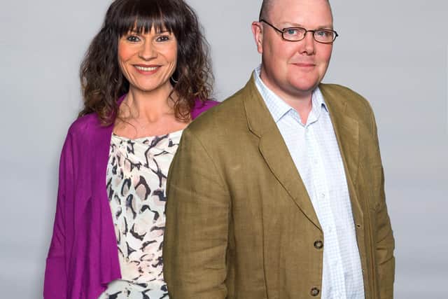Lucy Pargeter as Chas Dingle and Dominic Brunt as Paddy Kirk. Picture: ITV.