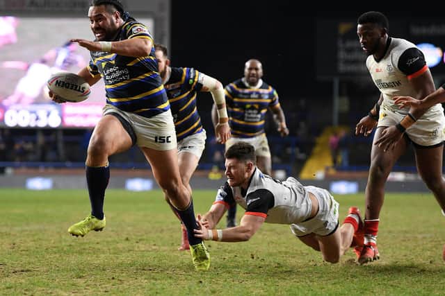Konrad Hurrell scored Leeds' final try against Toronto, in their last game before the coronavirus shutdown. Picture by Jonathan Gawthorpe.