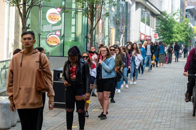 The queue to get into Primark in Leeds on Monday snaked out of Trinity Leeds and into the street.