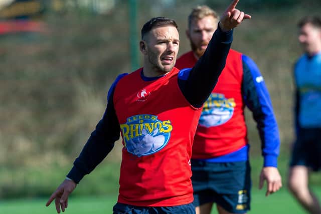 Luke Gale, pictured at a Leeds Rhinos training session back in March this year. The players are currently training alone until further notice. Picture: Bruce Rollinson
