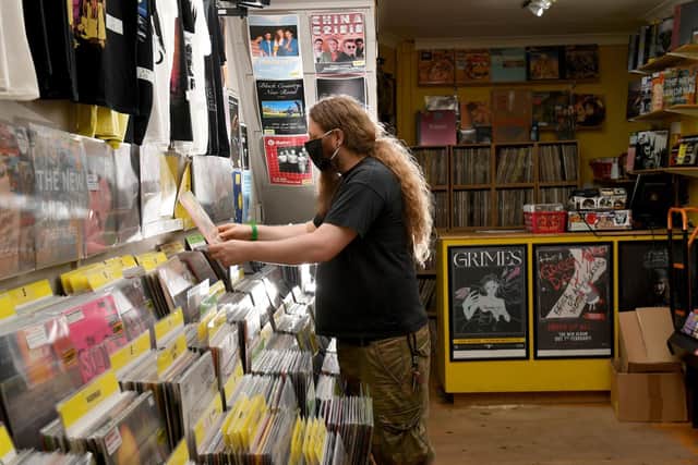 Like many independent stores, Crash Records has lots of stock in a small space.
