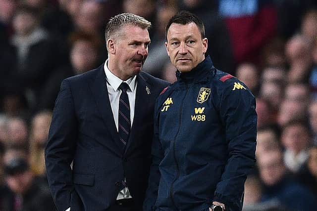 Aston Villa boss Dean Smith (L) with assistant John Terry (R). (Getty)