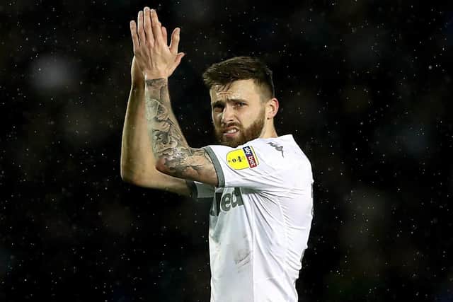 HOME ADVANTAGE: Stuart Dallas applauds Leeds United's fans at Elland Road following February's 1-0 win at home to Bristol City. Picture by Tim Goode/PA Wire.