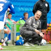 Leeds United head coach Marcelo Bielsa makes his thoughts known from the sidelines at Cardiff. Picture: Varleys.