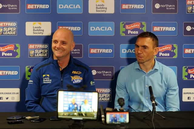 Backroom staff, including Rhinos coach Richard Agar and director of rugby Kevin Sinfield, will have a target to aim for by the end of this week. Picture by Simon Hulme.