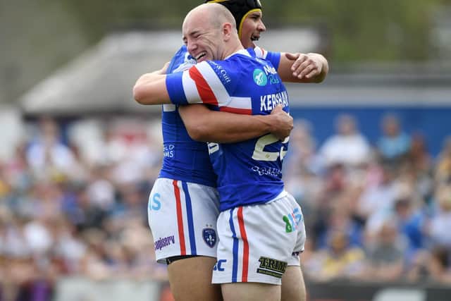 Kershaw celebrates with Ben Jones-Bishop. Picture by Jonathan Gawthorpe.