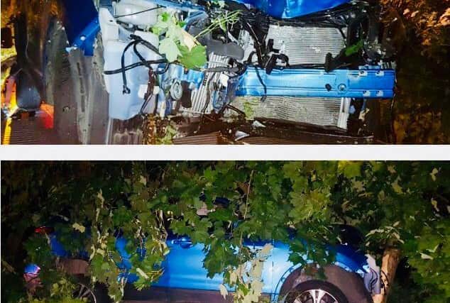 A driver crashed into a tree in Leeds. Photo: West Yorkshire Police Roads Policing Unit.