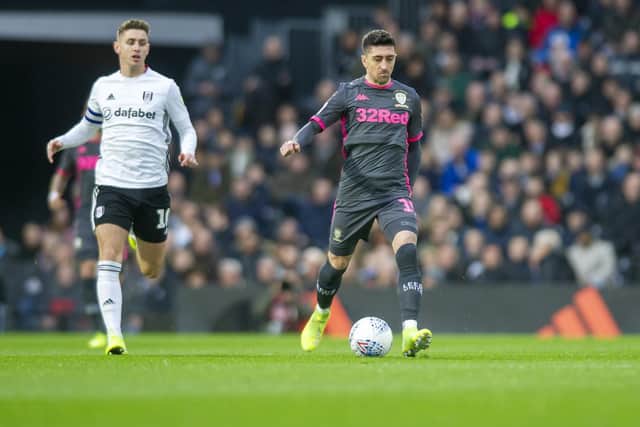 PAYBACK TIME? Fulham's Tom Cairney chases Leeds United's Pablo Hernandez in December's clash at Craven Cottage, shortly before Hernandez pulled up injured in a game the Cottagers recorded a 2-1 victory in. Picture by Tony Johnson.
