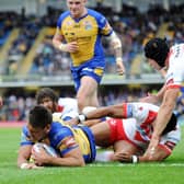 Joel Moon scores their opening try against St Helens on this day in 2017.
 Picture: Jonathan Gawthorpe.