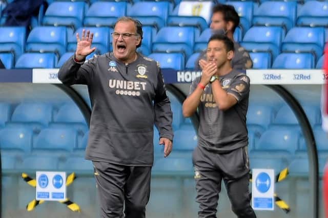 Marcelo Bielsa on the sidelines against Fulham. Picture: Simon Hulme.