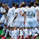 EARLY STRIKE: Leeds United celebrate Patrick Bamford's tenth-minute opener. Picture by Simon Hulme.