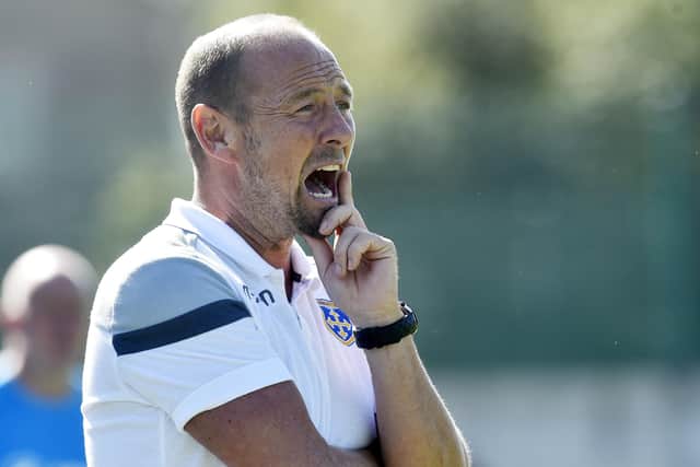 Guiseley's joint-manager Russ O'Neill is delighted Prince Ekpolo has agreed to join the Lions. Picture: Steve Riding