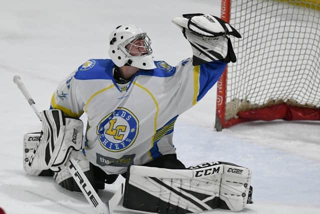I'LL HAVE THAT: Goaltender Sam Gospel 
plucks the puck out of the air in the game against Swindon Wildcats 
in Widnes last season. 
Picture courtesy of gw-images.com