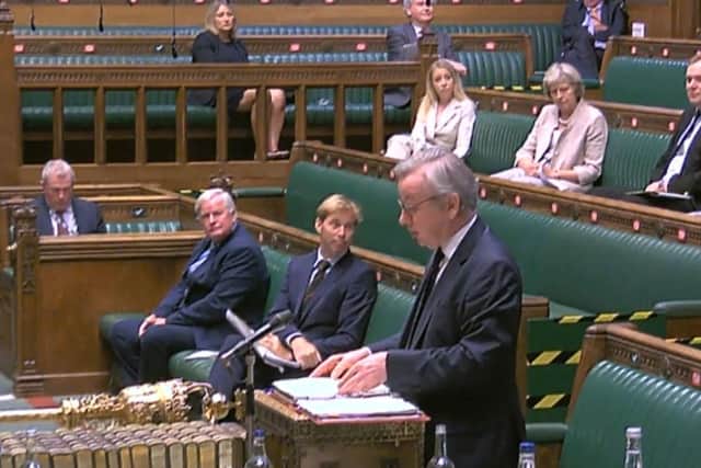 Cabinet Office minister Michael Gove answers a question from former prime minister Theresa May (seated, second right) during a session in the House of Commons, London, on the appointment of the National Security Adviser. Photo: PA