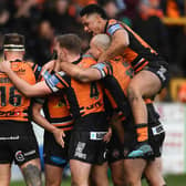 Castleford Tigers players celebrate. Picture: Getty Images.