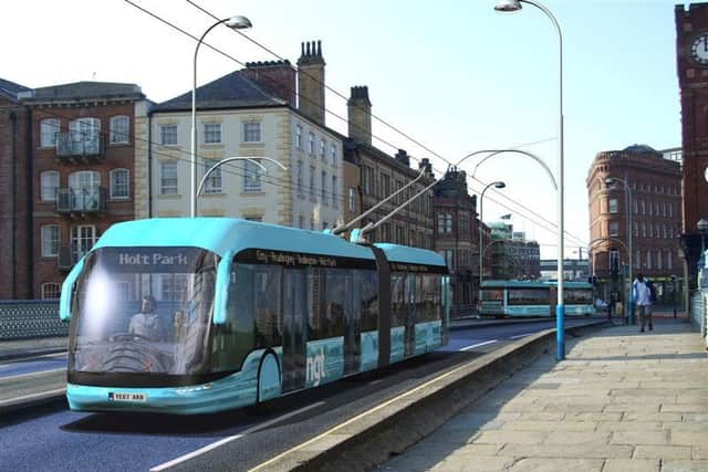 An artist impression of what the previous trolleybus scheme, thrown out in 2016, would have looked like.