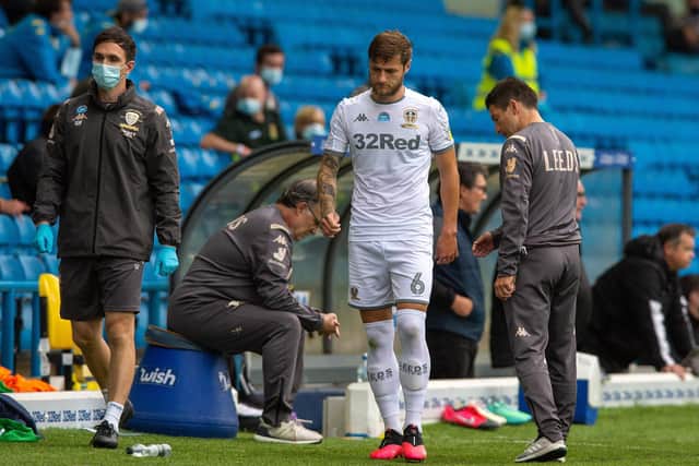 Leeds United captain Liam Cooper picked up a knock against Luton Town and is a doubt to face Blackburn. Picture: Bruce Rollinson/JPIMedia.