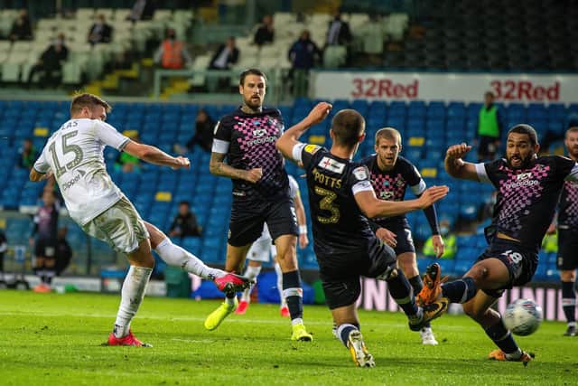 Stuart Dallas, equalising against Luton on Tuesday, is an will miss tomorrow's game at Blackburn. Picture: Bruce Rollinson/JPIMedia.