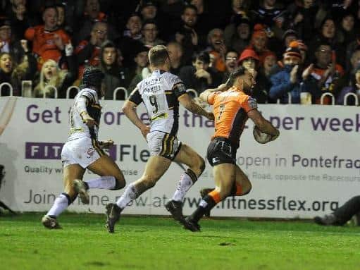 Luke Gale races in for a try as Leeds are routed at the Jungle in 2017. Picture by Steve Riding.