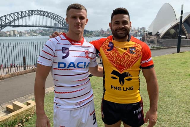 Rhyse Martin, right - pictured with Rhinos teammate Ash Handley - starred for Papua New Guinea in last autumn's internationals.