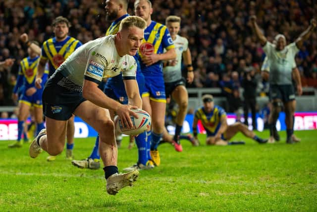 Brad Dwyer scores against his former club Warrington. Picture by Bruce Rollinson.