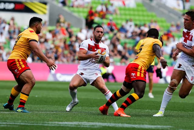 INTERNATIONAL STAGE: Luke Gale, pictured during England's World Cup quarter-final clash with Papua New Guinea in Melbourne in November 2017. Picture: Brendon Ratnayake/SWpix.com/PhotosportNZ