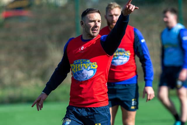 THIS WAY: Luke Gale, picturedduring a Leeds Rhinos' training session in March this year, shortly before the season was halted. Picture: Bruce Rollinson