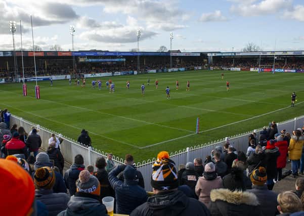 THE LAST TIME: Castleford Tigers take on St Helens at  Wheldon Road in mid-March. Picture: Tony Johnson