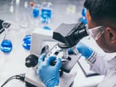 Health care researchers working in life science laboratory.