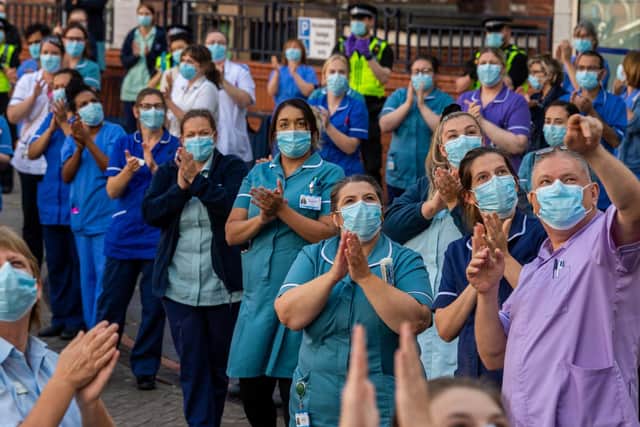 Staff gather outside Leeds General Infirmary for the final Clap For Carers.