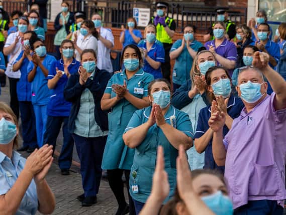 Staff gather outside Leeds General Infirmary for the final Clap For Carers.