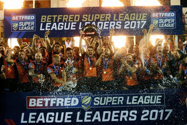 MAGIC MOMENT: Castleford's players celebrate as captain Michael Shenton lifts the League Leaders Shield in 2017.
Picture: Jonathan Gawthorpe.