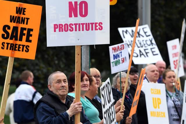 A protests takes place in Holbeck in 2018, calling for an end to the Managed Approach.
