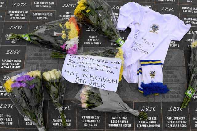 Flowers are laid for Leeds United legend Jack Charlton at Elland Road. PIC: Simon Hulme