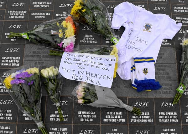 Flowers are laid for Leeds United legend Jack Charlton at Elland Road. PIC: Simon Hulme