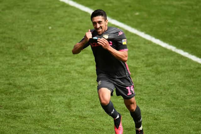 HERO: Pablo Hernandez races away to celebrate his 89th-minute winner in Leeds United's dramatic 1-0 victory at Swansea City. Photo by Harry Trump/Getty Images.