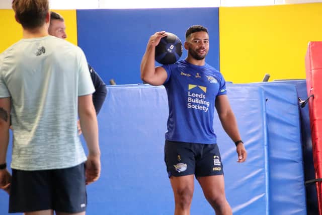 Kruise Leeming in the gym at Kirkstall as Rhinos began training ahead of their Super League return. Picture by Phil Daly.