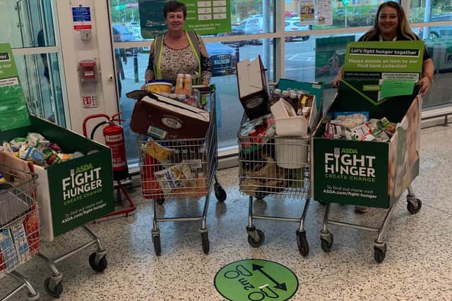 Wendy Doyle, manager of Leeds SE Foodbank (left) with Rachel Cunningham of Asda