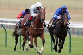 Eye Of Heaven ridden by Frankie Dettori (second right) on their way to winning the Betway EBF Stallions Novice Stakes at Newmarket last month. Picture: David Davies/PA Wire.