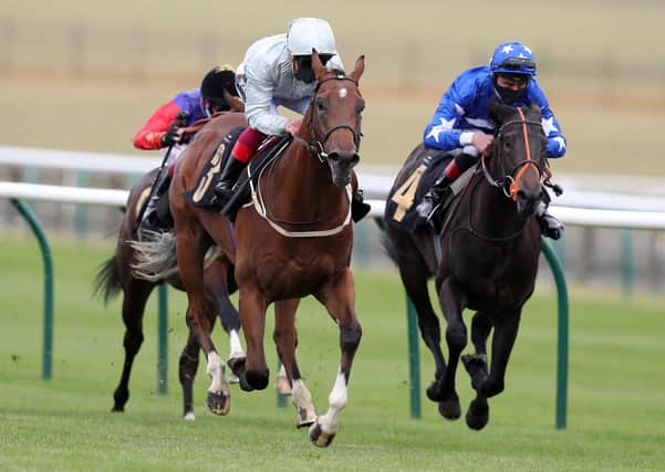 Eye Of Heaven ridden by Frankie Dettori (second right) on their way to winning the Betway EBF Stallions Novice Stakes at Newmarket last month. Picture: David Davies/PA Wire.