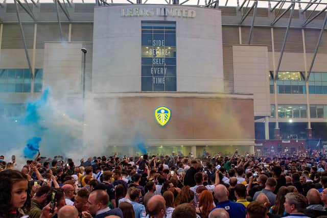 The crowds gathered at Elland Road (photo: Bruce Rollinson).