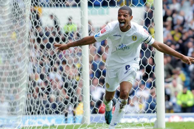 THE LAST PROMOTION: Jermaine Beckford celebrates his strike against Bristol Rovers in May 2010 that fired Leeds United into the Championship from League One. Picture by Jonathan Gawthorpe.