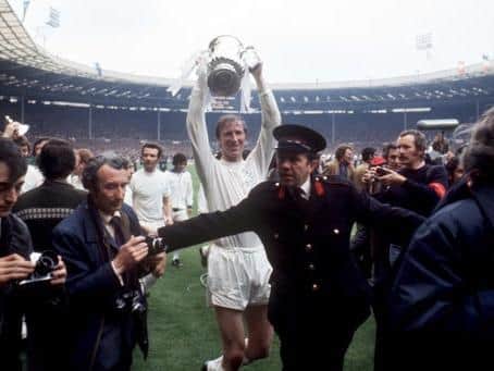 Leeds United's Jack Charlton celebrates with the FA Cup after his team's 1-0 win in 1972.